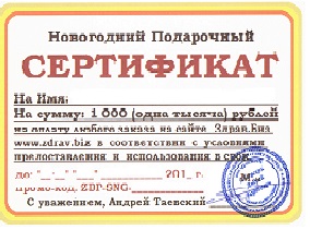 Сертификат на тысячу рублей в подарок к Новому году всем посетителям сайта!